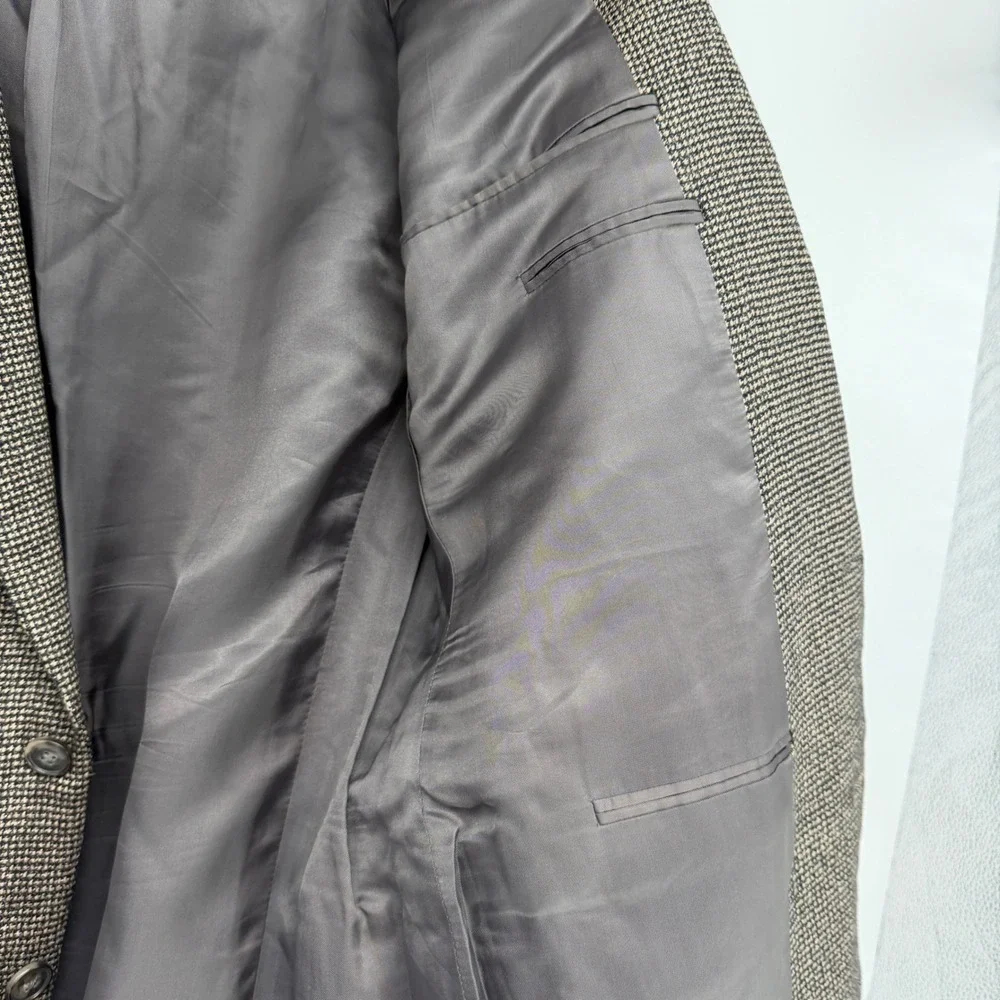 Ermenegildo Zegna Mens Brown Houndstooth Wool Blazer Sport Coat Italy 46R‎